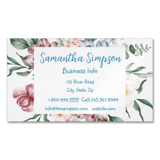 Waterverf moderne professionele elegante bloemen magnetisch visitekaartje (Voorkant)