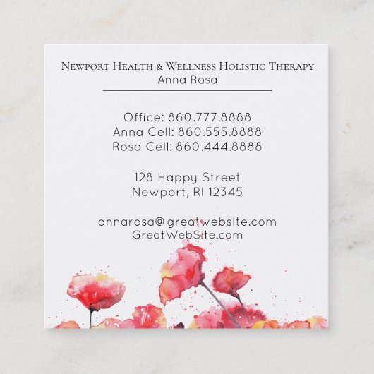 *~* Waterverf Moderne rode papaverbloem Vierkante Visitekaartje (Achterkant)