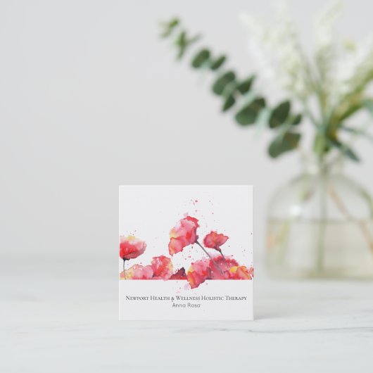 *~* Waterverf Moderne rode papaverbloem Vierkante Visitekaartje (Staand voorkant)