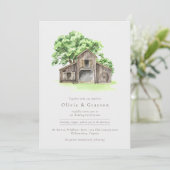 Waterverf Moderne Rustieke Schuur Huwelijksuitnodi Kaart (Staand voorkant)