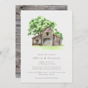 Waterverf Moderne Rustieke Schuur Huwelijksuitnodi Kaart