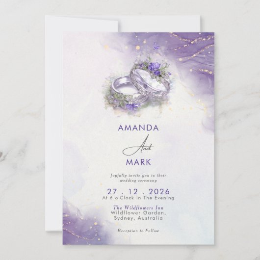 Waterverf moderne trendy elegante Lila bruiloft Kaart (Voorkant)