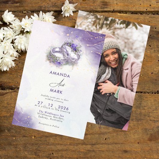 Waterverf moderne trendy elegante Lila bruiloft Kaart