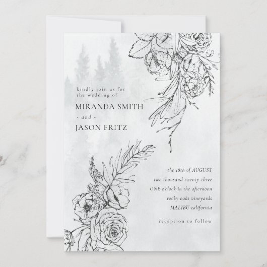 Waterverf Moderne winterbruiloft Bossen Kaart (Voorkant)