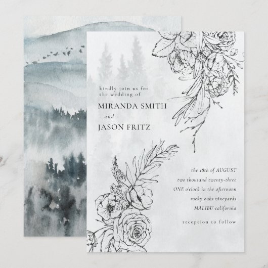 Waterverf Moderne winterbruiloft Bossen Kaart (Voorkant / Achterkant)