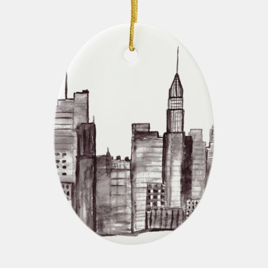 Waterverf moderne zwarte stad Manhattan New York Keramisch Ornament (Voorkant)