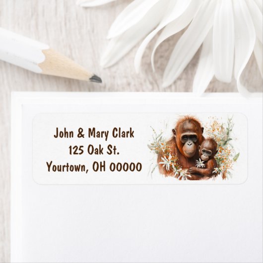 Waterverf moeder aap met Baby Etiket (Insitu)