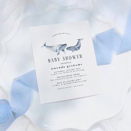 Waterverf Moeder Baby Whale Nautical Baby shower Uitnodiging Briefkaart