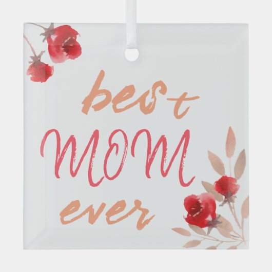 Waterverf Moeder beste mam Ever Red Roses Glas Ornament (Voorkant)