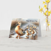 Waterverf moeder eend voor Moederdag Kaart (Gele Bloem)