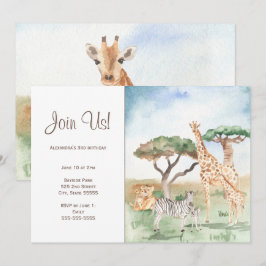 Waterverf Moeder en Baby Afrikaanse Dieren Feest Kaart
