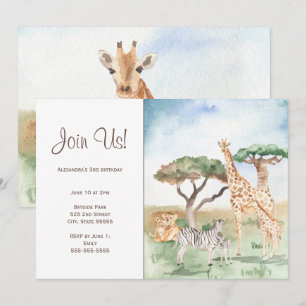 Waterverf Moeder en Baby Afrikaanse Dieren Feest Kaart