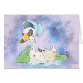 Waterverf moeder en baby goose Moederdag