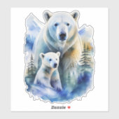 Waterverf Moeder en Baby Polar Beren Sticker (Vel)