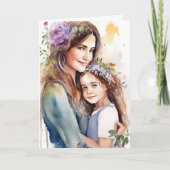 Waterverf moeder en dochter Paarse | Moederdag Kaart (Voorkant)