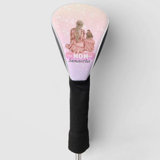 Waterverf moeder en dochter personaliseren | Roze Golfheadcover (Voorkant)