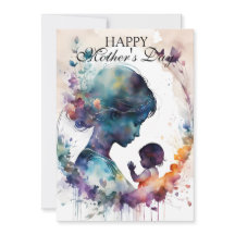 Waterverf moeder en kind silhouet kunst