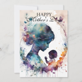 Waterverf moeder en kind silhouet kunst kaart