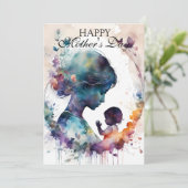 Waterverf moeder en kind silhouet kunst kaart (Staand voorkant)