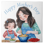 Waterverf moeder en kind voedsel prepping ontwerp tegeltje (Voorkant)