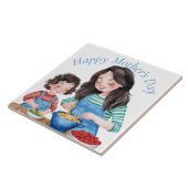 Waterverf moeder en kind voedsel prepping ontwerp tegeltje (Zijkant)