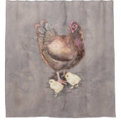 Waterverf moeder en kippen douchegordijn (Voorkant)