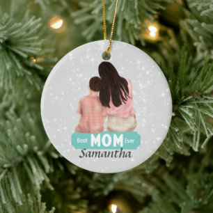 Waterverf moeder en zoon personaliseren   Grijs Keramisch Ornament