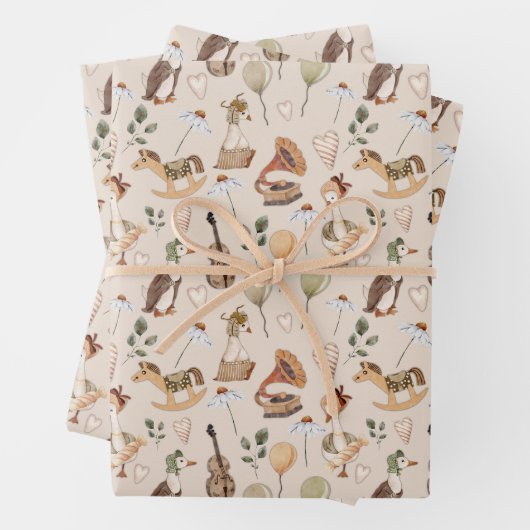  Waterverf Moeder Gans Kwekerij Kinder Speelgoed Inpakpapier Vel (In situ)