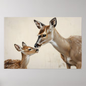 Waterverf moeder herten en fawn Natuur kunst Poster (Voorkant)