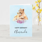 Waterverf moeder leeuw en baard kaart (Gele Bloem)