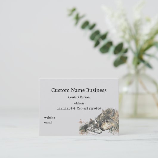 Waterverf moeder of vader Wolf met Cubaanse zakenl Visitekaartje (Staand voorkant)