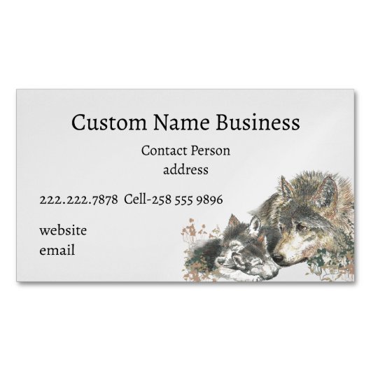 Waterverf moeder of vader Wolf met kubussen Magnetisch Visitekaartje (Voorkant)