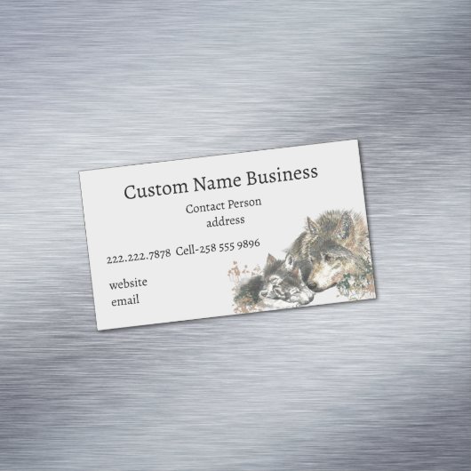 Waterverf moeder of vader Wolf met kubussen Magnetisch Visitekaartje (Voorbeeld)