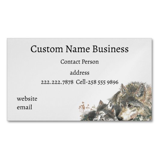 Waterverf moeder of vader Wolf met kubussen Magnetisch Visitekaartje (Voorkant)