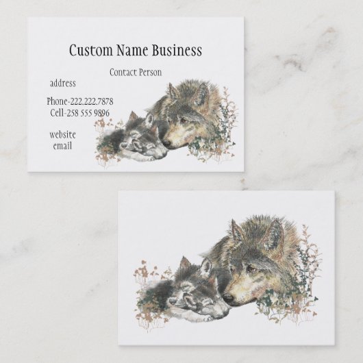 Waterverf moeder of vader Wolf met kubussen Visitekaartje (Voorkant / Achterkant)