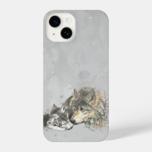 Waterverf moeder vader Wolf & Cubaanse dierenkunst iPhone 14 Hoesje