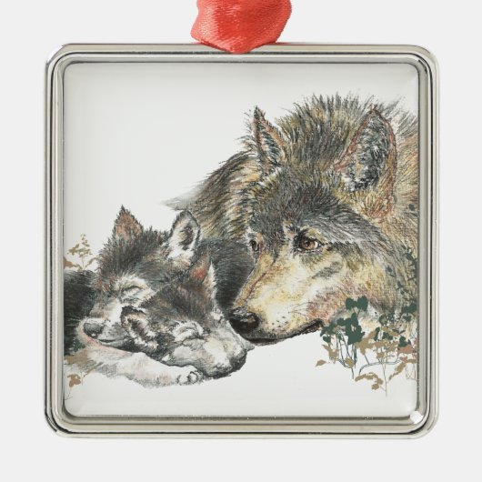 Waterverf Moeder Wolf & Cubaanse dierenkunst Metalen Ornament (Voorkant)