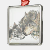 Waterverf Moeder Wolf & Cubaanse dierenkunst Metalen Ornament (Links)