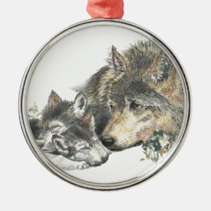 Waterverf Moeder Wolf & Cubaanse dierenkunst Metalen Ornament