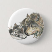 Waterverf Moeder Wolf & Cubaanse dierenkunst Ronde Button 5,7 Cm (Voorkant)