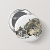 Waterverf Moeder Wolf & Cubaanse dierenkunst Ronde Button 5,7 Cm (Voorkant /achterkant)