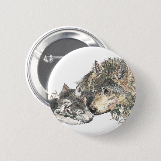 Waterverf Moeder Wolf & Cubaanse dierenkunst Ronde Button 5,7 Cm (Voorkant /achterkant)
