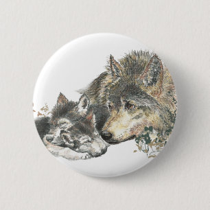 Waterverf Moeder Wolf & Cubaanse dierenkunst Ronde Button 5,7 Cm