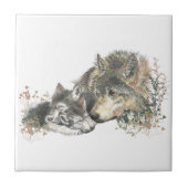 Waterverf Moeder Wolf & Cubaanse dierenkunst Tegeltje (Voorkant)
