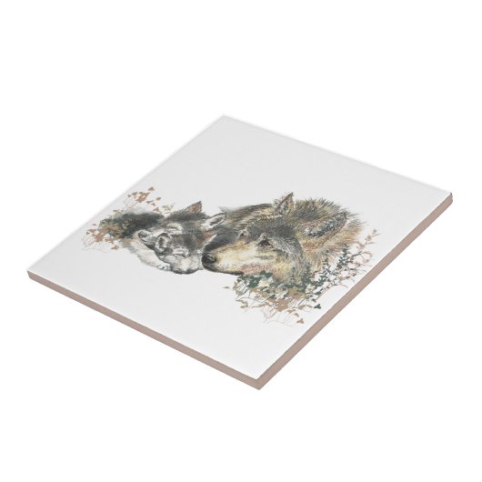 Waterverf Moeder Wolf & Cubaanse dierenkunst Tegeltje (Zijkant)