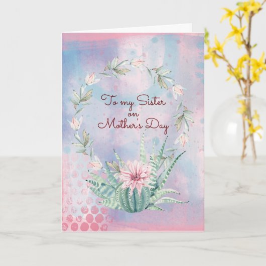 Waterverf Moederdag Cactus Kaart (Gele Bloem)