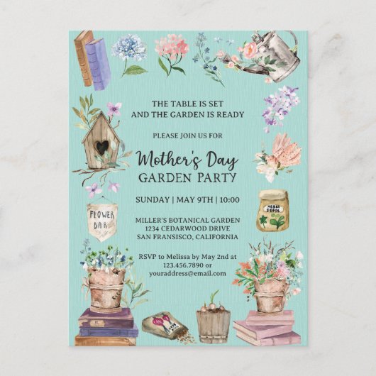 Waterverf Moederdag Floral Garden Party Uitnodiging Briefkaart (Voorkant)