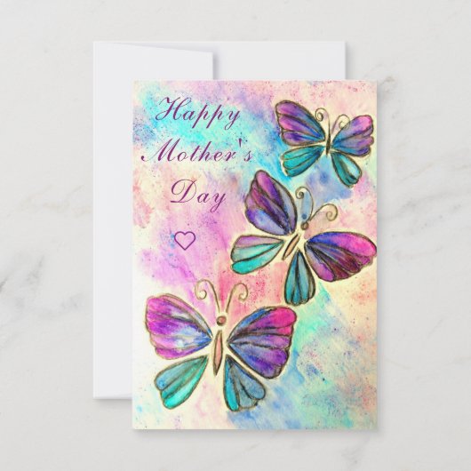 Waterverf Moederdag Kaart met Vlinders (Achterkant)