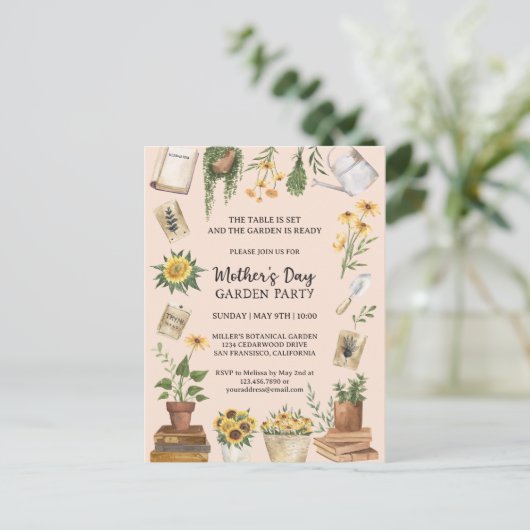 Waterverf Moederdag Zonnebloem Tuin Feest Inv Uitnodiging Briefkaart (Staand voorkant)