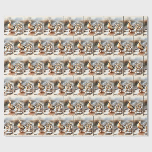 Waterverf moedereend met eendjes cadeaupapier (Vlak)